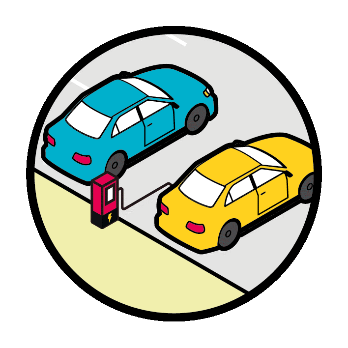 Icon Gemeinsamer Strom: 2 Autos stehen vor Ladesäule