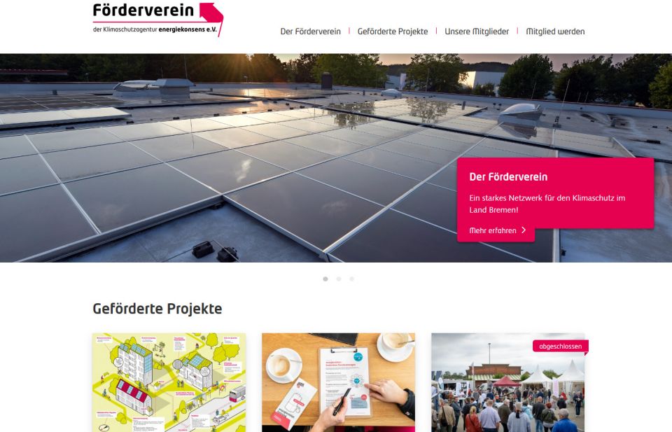 Screenshot der Startseite vom Förderverein